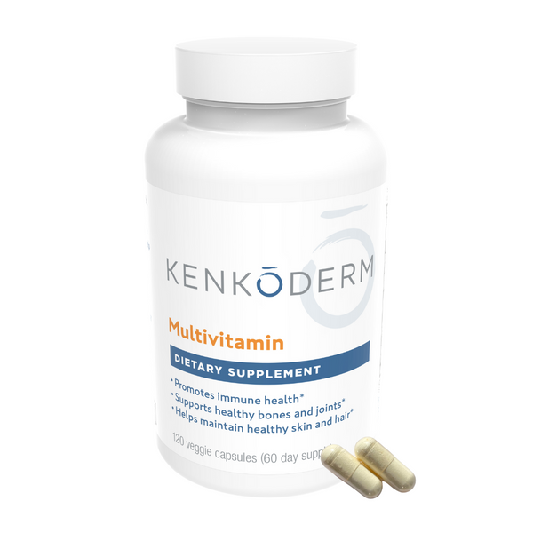 Kenkoderm Multivitamin for Psoriasis | Omega 3 | Vitamin D | Glucosamine Chondroitin | Collagen | Vitamin A | Folic Acid | MSM | 120 Veggie Capsules | 60 Day Supply